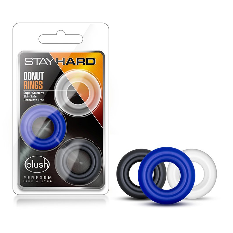 Stay Hard Donut Rings 3-Piece Cockring Set Assorted Colors