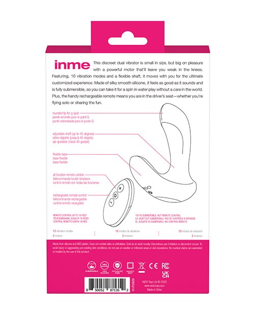 VeDO Inme Rechargeable Dual Vibe w/Remote Control - Pink - Image 2